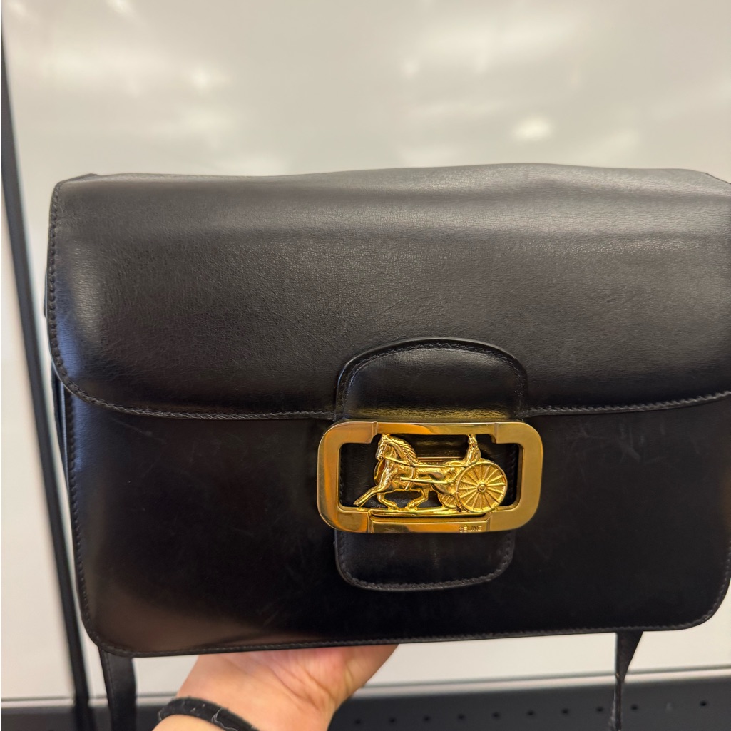 Celine Black And Gold Crossbody Bag With Ornate Clasp